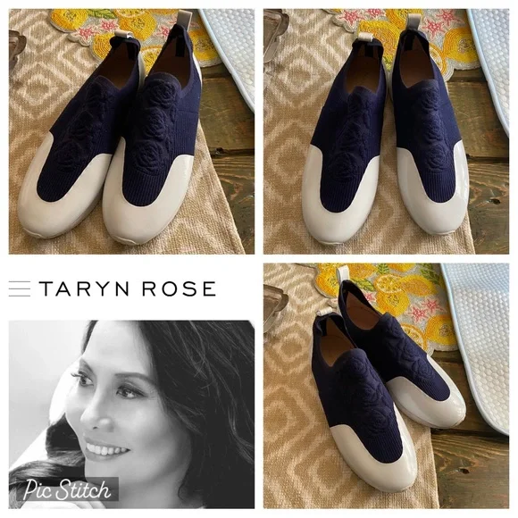 Taryn Rose Shoes Taryn Rose Navy White Knit Cara Sneakers